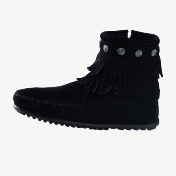 Minnetonka Double Fringe Suede Ankle Boots - Picture 9 of 12